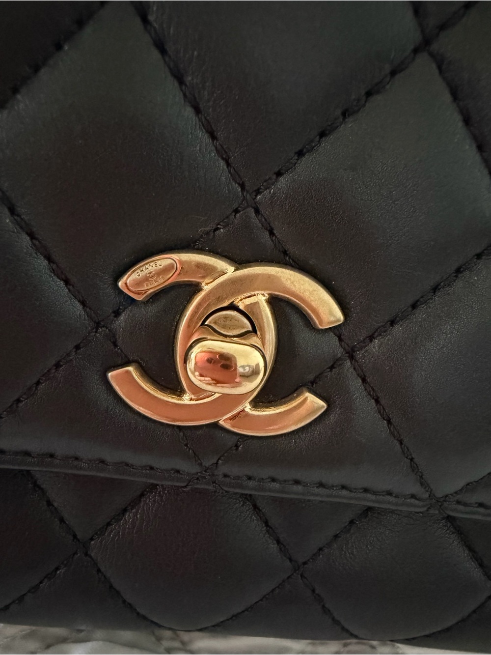CHANEL Mini Flap Black Quilted Lambskin with Beaded-Handle Shoulder Bag. - Picture 6 of 16